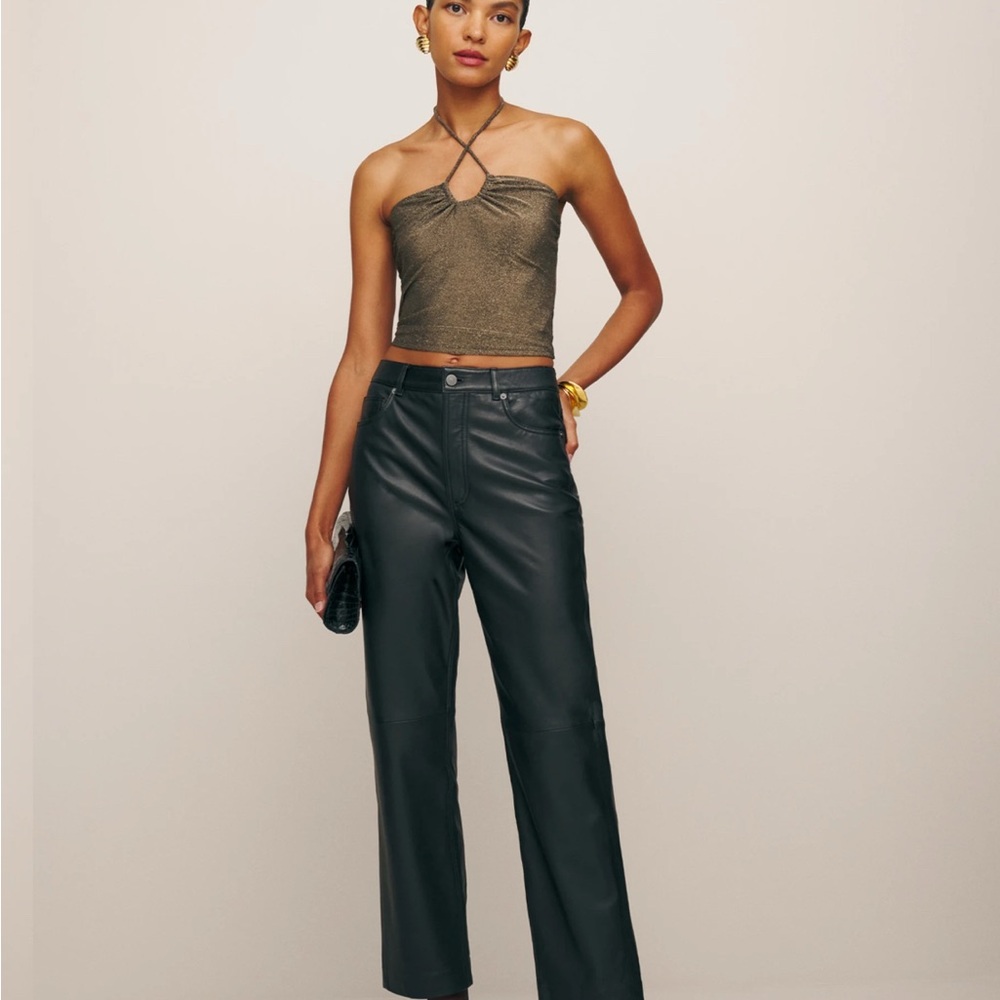 Reformation Anders Bronze Metallic halter holiday top Sz Sm